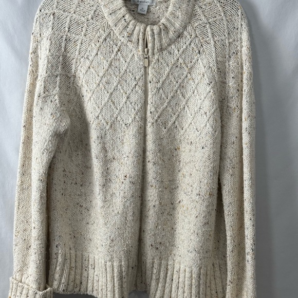 Dressbarn Full Zip Sweater  Blue, Black, White Tweed, Size XL Acrylic/Wool Blend - Picture 2 of 16